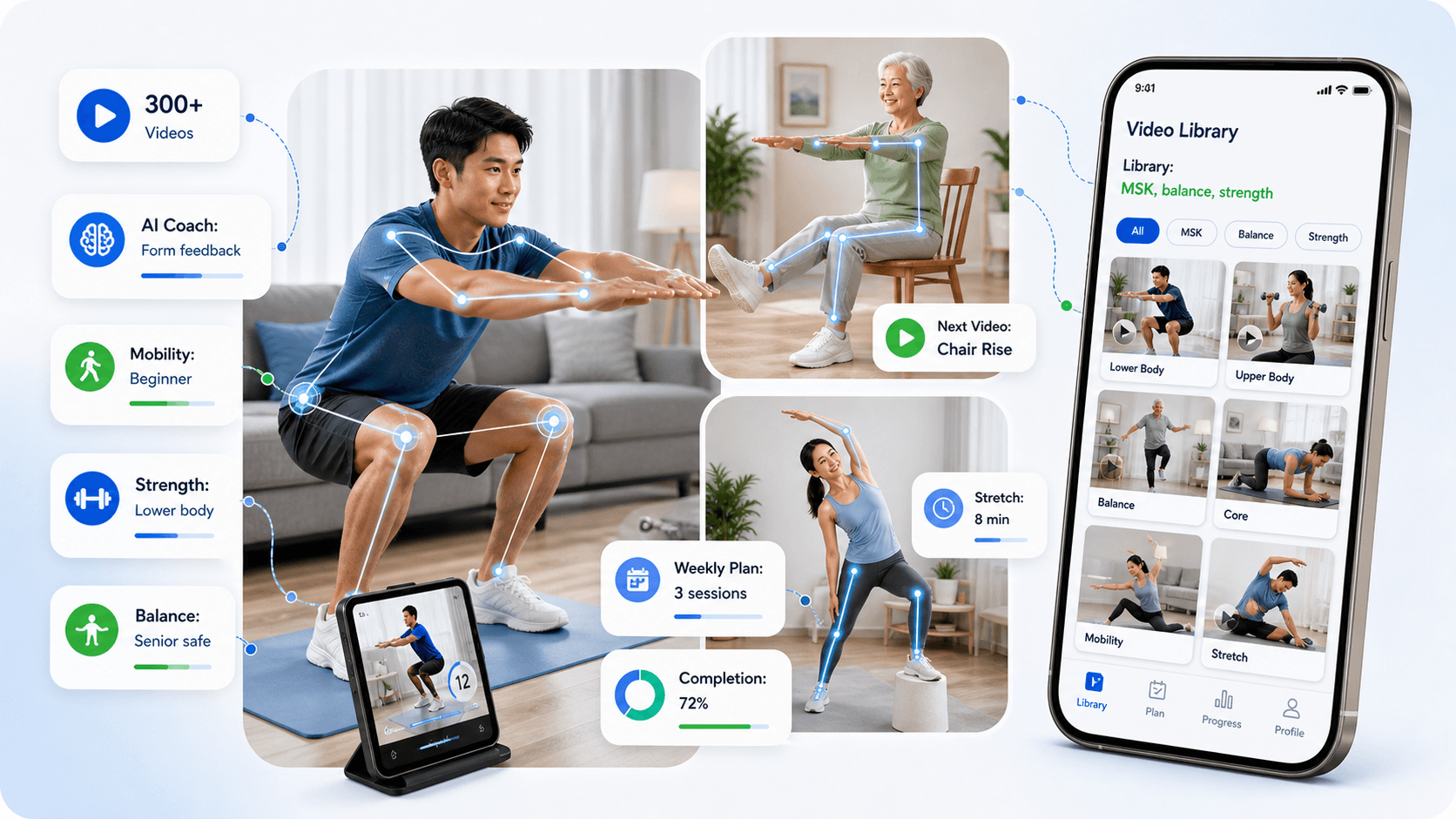 Real-time AI exercise and guided movement visual